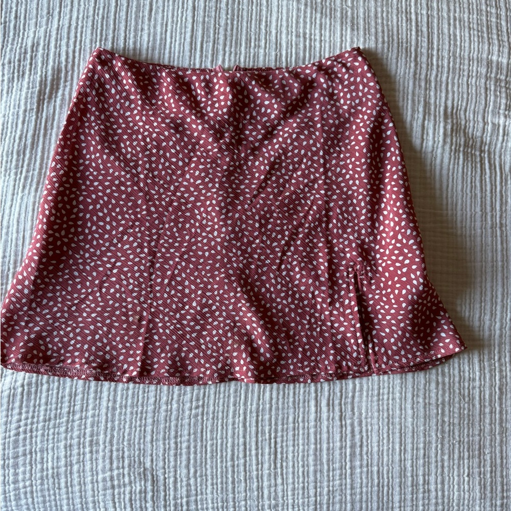 Beginning Boutique. Pink with white polka dot mini skirt M/10